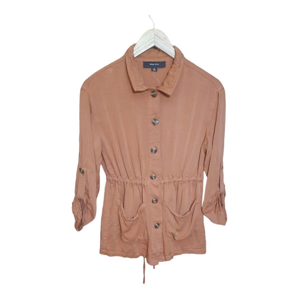 Miss Love Brown Button Down Drawstring Waist Top Size Small